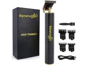 Renewgoo Professional Cordless Hair Trimmer, Pro Cordless Rechargeable 0mm Baldheaded and T-Blade Hair Clipper for Men, Zero Gapped Detail Beard Shaver, Black
