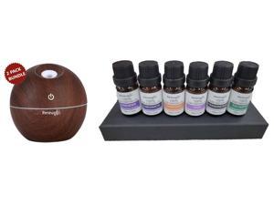 2-PACK Renewgoo Ultimate Aromatherapy Bundle: Color-Changing Aroma Diffuser Essential Oil Humidifier and Mist Maker with 6-Piece Essential Oils Set, Therapeutic Calm Relaxation