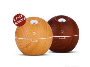 2-PACK Renewgoo Ultimate Aromatherapy Bundle Color-Changing Aroma Diffuser Essential Oil Humidifier and Mist Maker, Therapeutic Calm Relaxation, Dark Wood and Light Brown