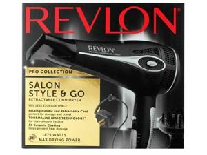 Revlon 1875 Collection Style Retractable Cord Folding Handle Professional Hair Dryer, Black