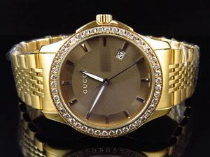 Mens 38 MM Gucci Diamond Watch in Yellow Gold Finish (2.25 Ct) Mens 38 MM Gucci Diamond Watch in Yellow Gold Finish (2.25 Ct)