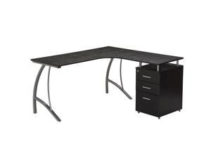 Techni Mobili Modern L Shaped Computer Desk with File Cabinet and Storage, Workstation Table with MDF Panels and PVC Laminate Veneer Surface, Espresso