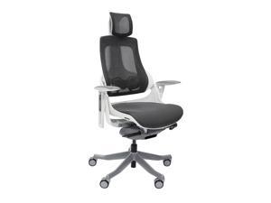 Techni Mobili LUX High Back Executive Office Chair with Aluminum Base, Mesh Task Chair with Adjustable Armrest Headrest and Lumbar Support, Grey