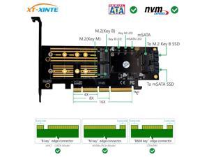 XT-XINTE 3 in 1 Msata and M.2 for NVME SATA SSD to PCI-E 4X PCIE 3.0 4.0 and SATA3 Adapter Converter Riser Card M Key B Key