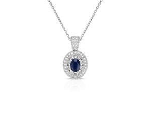 Noray Designs 14K White Gold Oval Blue Sapphire & Diamond (0.40 Ct, G-H Color, SI2 Clarity) Pendant, 18" Gold Chain