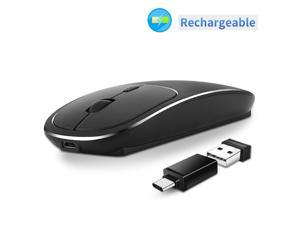Rechargeable Wireless Mouse, Metal 2.4G Noiseless Silent Click Wireless Optical Mouse with USB Receiver, Compatible with Notebook, PC, Laptop, Computer, MacBook