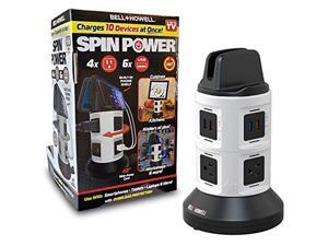 Bell and Howell Spin Power Strip Tower Surge Protector Electric Charging Station 4 Outlets 6 USB Ports with 7ft Retractable Cord Built-in Phone Holder As Seen On TV Bell and Howell Spin Power Strip Tower Surge Protector Electric Charging Station 4 Outlets 6 USB Ports with 7ft Retractable Cord Built-in Phone Holder As Seen On TV