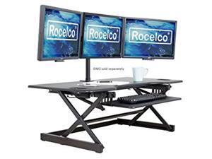 Rocelco 46" Large Height Adjustable Standing Desk Converter - Quick Sit Stand Up Triple Monitor Riser - Gas Spring Assist Computer Workstation - Retractable Keyboard Tray - Black (R DADRB-46) Rocelco 46" Large Height Adjustable Standing Desk Converter - Quick Sit Stand Up Triple Monitor Riser - Gas Spring Assist Computer Workstation - Retractable Keyboard Tray - Black (R DADRB-46)