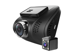 Ampulla Cruiser Dual Dash Cam, 1080P+720P Front and Rear Dash Cam 170 degree +160 degree Ultra Wide Angle Super Night Vision Dashboard Camera G-Sensor WDR Loop Recording LDWS (Installation Kit & 32GB
