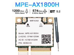 Fenvi 802.11AX WiFi 6 AX1800H Mini PCIE WiFi Adapter Wi-Fi 6 1800Mbps (2.4GHz 574M,5GHz 1200Mbps) MU-MIMO Wireless Network Card BT5.2 for Gaming, Streaming, Supports Laptop Windows 11, 10 (64bit)