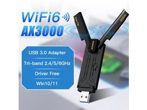 Fenvi WiFi 6E 3000Mbps USB 30 Adapter FUAX3000 WiFi6 USB Adapter for Desktop PC TriBand Wireless Gigabit Speed Up to 3Gbps New 6GHz Band High Gain Antenna WPA3 Supports Windows 1110
