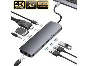 ESTONE USB C Hub 9 in 1 Aluminum Multiport Adapter With USB-C Charging, Port of Mic/Audio,3 USB 3.0 ports, HDMI, TF, MICro SD for Macbook Pro, Surface Pro,Notebook PC, USB Flash Drives and More