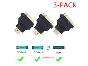 HDMI to DVI Adapter, ESTONE BI-Direction HDMI Male to DVI 24+5 Female (3 Pack) 1080P Converter for Computers Laptops