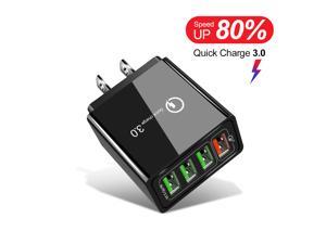Quick Smart QualComm Charge 30 4 Port USB Charger USB Fast Charging QC30 for Smart Phones Tables  Other Electronic Devices Wall Adapter Color Black 48W Led Lights USA Plug Type Black