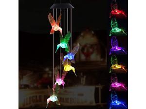 Changing Color Solar Powered Waterproof Solar Wind Chime Wind Moblie LED Light, Spiral Spinner Windchime Portable Outdoor Chime for Patio, Deck, Yard, Garden, Home-Six Hummingbirds
