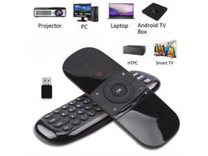W1 24GHz Wireless Air Mouse Remote with QWERTY Keyboard Buildin Rechargeable Battery for Nvidia Shield Android TV Box Kodi PC Raspberry Pi PS4 and More