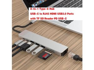 ESTONE USB C Hub 8-in-1 Type C Adapter with RJ45 Ethernet, 4K HDMI,2 USB 3.0,87W PD,USB-C Data Port and SD/TF Card Reader Docking Station Compatible with MacBook and All USB-C Laptops
