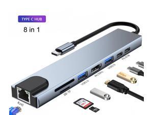 USB C Hub,8-in-1 USB C Adapter Type C Hub with 4K HDMI, RJ45 Ethernet Port, 2X USB3.0/2.0, SD/TF Card Reader, 87W PD Charging Port, Type-C Port Compatible with iPad Pro/MacBook/Type C Devices