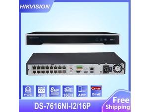 Hikvision Original 4K 8MP 12MP NVR 16CH 1U 16 POE DS-7616NI-I2/16P Onvif Network Video Recorder Two way Audio for CCTV Camera Security H.265+ Network Video Recorder
