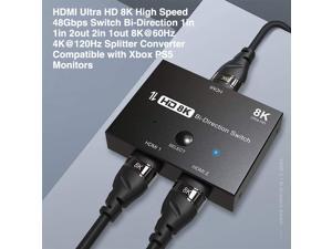 New 8K Switcher Bi-Direction, HDMI 2.1 Switch Splitter KVM 2 in1 Out & 1 in 2 Out Ultra HD 8K@60Hz 4K@120Hz High Speed 48Gbps Switch Adapter with Switch Button for Computer Laptop