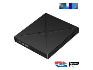 ESTONE External CD DVD Drive USB 30 and TypeC Portable CDDVD Player for Laptop CD Drive Reader Writer Burner Support SD cards Reader Compatible with Laptop Desktop PC Windows Linux Apple Mac