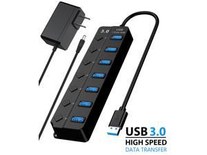 7 Port USB Hub 3.0 Splitter High Speed Expansion Lightweight Portable Universal for Laptop, PC, Computer, Mobile HDD - Black(7IN1HUB)