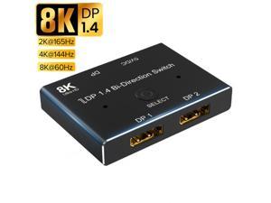 8K Displayport Splitter Switcher,ESTONE 8K@60Hz DP 1.4 Switcher, Two-Way DP Switch Selector Box 2x1 or 1x2, 4K@120Hz Manual Display Port Splitter 2 in 1 Out for Computer Monitor Projector TV