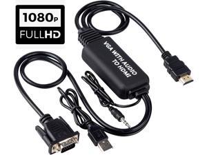 1080P VGA to HDMI Adapter 4FT, with Audio VGA to HDMI Converter VGA to HDMI Cable with Audio, Male VGA-HDMI Out Lead Video Adattatore Cord for Computer,Laptop,Projector