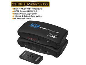 HDMI Switcher 5x1 HDMI Selector 5 In 1 Out with IR Wireless Remote Control for Fire Stick Xbox PS34 Roku Apple TV and DVD Players ect Support 4K2K38402160 3D Ultra HD  OZQ35