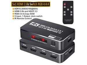 4K60Hz 5 Port HDMI Switch 5 in 1 Out HDMI Switcher Selector Support HDR  HDCP 22  Full 3D with IR Remote Control for Nintendo SwitchXbox PS5PS4Fire StickRokuApple TV