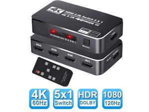 HDMI Switcher 5x1 HDMI Selector 5 In 1 Out with IR Wireless Remote Control for Fire Stick Xbox PS34 Roku Apple TV and DVD Players ect Support 4K2K38402160 3D Ultra HD  OZQ33