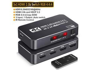 ESTONE 4K60Hz 3 Port HDMI Switch 3 in 1 Out HDMI Switcher Selector Support HDR  HDCP 22  Full 3D with IR Remote Control for Nintendo SwitchXbox PS5PS4Fire StickRokuApple TV