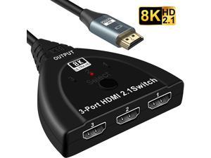 HDMI Switch 3 in 1 Out 8K HDMI Switcher with Pigtail Cable 8K 60Hz HDMI Switch HDMI 3 Port Box Hub Supports HDR 3D HDCP23 Compatible with PS5 PS4 Xbox Fire Stick Roku Apple TV PC OZ8Q31