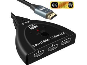 HDMI Switch 8K60Hz 3 Port Hdmi Switcher Box with Pigtail Cable Supports Full HD 8K 4K 1080P 3DMulti Port HDMI Switcher Selector 21 HDMI Switch for Xbox PS3 4 5 TV Gaming Mac Roku OZ8Q31