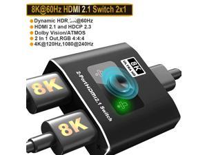 HDMI 21 Switch 8K 2 in 1 Out HDMI Switcher 2 Port Support 8K 60Hz 4K 120Hz HDCP 23 Ultra HD 3D for Xbox PS4 PS5 Roku UHD TV Monitor Projector OZ8Q2