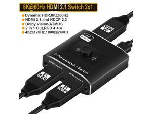 HDMI 21 Switch 8K HDMI Switcher 2 in 1 Out 2 Port 4K 120Hz HDMI Selector Hub Support 8K60Hz 48Gbps for Xbox Series X PS4 Pro PS5 Roku UHD TV Monitor ProjectorOZ8Q2