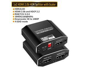 HDMI Switch HDMI Splitter 4K60HZ HDMI Splitter 1 in 2 Out with 4 kinds of EDID mode Supports HDCP22 HDMI20b EDID 3D RGB 444 for PS4 PS5 BluRayPlayer Fire Stick Xbox PC