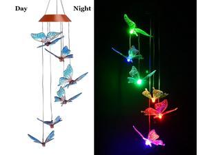 ESTONE LED Solar Colorful Butterfly Wind Chime, Changing Color Waterproof Six Butterfly Wind Chimes For Home Party Night Garden Decoration ESTONE LED Solar Colorful Butterfly Wind Chime, Changing Color Waterproof Six Butterfly Wind Chimes For Home Party Night Garden Decoration