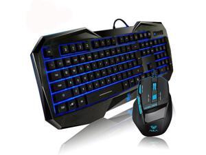 AULA Ergonomic USB Wired Gaming Keyboard 104 keys Gaming Keyboard+2000DPI Gaming Mouse Combo with Blue LED Illuminated Backlit AULA Ergonomic USB Wired Gaming Keyboard 104 keys Gaming Keyboard+2000DPI Gaming Mouse Combo with Blue LED Illuminated Backlit