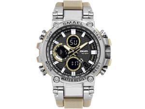 SMAEL Watches Men Sport Watch Man Big Clock Military Watch luxury Army relogio 1803 masculino Alarm LED Digital Watch Waterproof with Analog-Digital Display and EL Backlight- Silver/Khaki SMAEL Watches Men Sport Watch Man Big Clock Military Watch luxury Army relogio 1803 masculino Alarm LED Digital Watch Waterproof with Analog-Digital Display and EL Backlight- Silver/Khaki