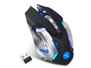 ESTONE M10 Rechargeable 2.4Ghz Wireless Gaming Mouse with USB Receiver,7 Colors Backlit for Macbook, Computer PC, Laptop (600Mah Lithium Battery) (Black)