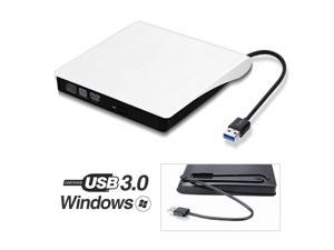 ESTONE External CD Drive, USB 3.0 Portable CD/DVD +/-RW Drive Slim DVD/CD ROM Rewriter Burner Compatible with Laptop Desktop PC Windows Linux OS Apple Mac(White)
