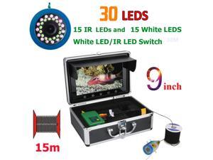 9 Inch 15M 1000TVL Fish Finder Underwater Fishing Camera 15pcs White  LEDs + 15pcs Infrared Lamp For Ice/Sea/River Fishing