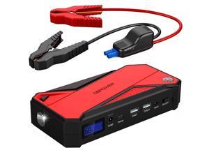 DBPOWER 600A Peak 18000mAh Portable Car Jump Starter (up to 6.5L Gas/ 5.2L Diesel Engine) Power Pack Battery Booster, Power Bank with Smart Charging Port, Compass, LCD Screen & LED Flashlight (Red)