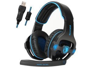 SADES SA903S Gaming Headset 7.1 Surround Sound USB PC Computer Stereo Game Headphone with Microphone LED Light(Blackblue)