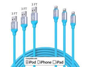 (3-Pack) SyncTech 3ft. Rubber USB High Speed Data Syncing Charging Lightning Cable, Blue