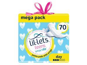 Lil-Lets Teens Day Pads with Wings, Fragrance Free, 14 Petite Pads, 5 Packs (70 Count)