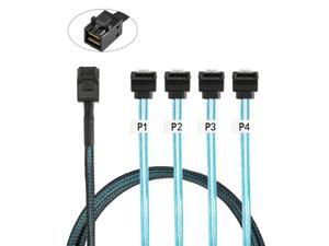 Cablecc SFF-8643 Internal Mini SAS Host to Angled 4 SATA Target Hard Disk 6Gbps Data Server Raid Cable 1m