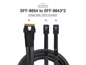 Cablecc PCI-E Ultraport Slimline SAS Slim 4.0 SFF-8654 8i 74pin to Dual SFF-8643 4i Mini SAS HD Cable PCI-Express