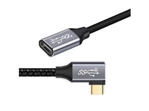 Cablecc Left and Right Angled USB-C USB 3.1 Type C Male to Female Extension Data Cable 10Gbps 100W with Sleeve for Laptop